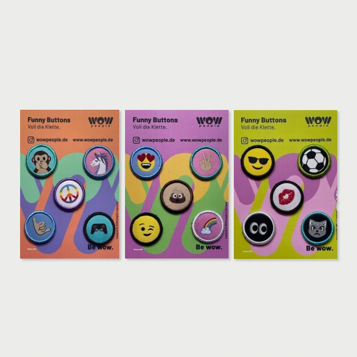 Funny Buttons zur individuellen Gestaltung (5 Klettmotive) โ WOW peopleยฎ